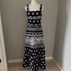 Mandela Black White Boho Maxi Tiered Dress